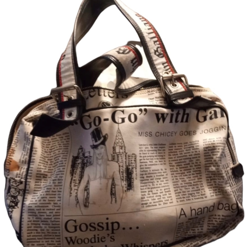 JOHN GALLIANO GAZETTE NEWSPAPER PRINT LEATHER HANDBAG